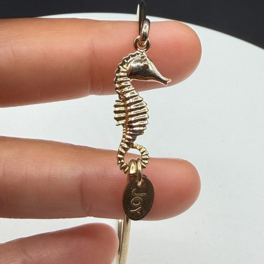 JOY Gold Tone Seahorse Bangle Bracelet Coastal Nautical Beach Charm Jewelry
